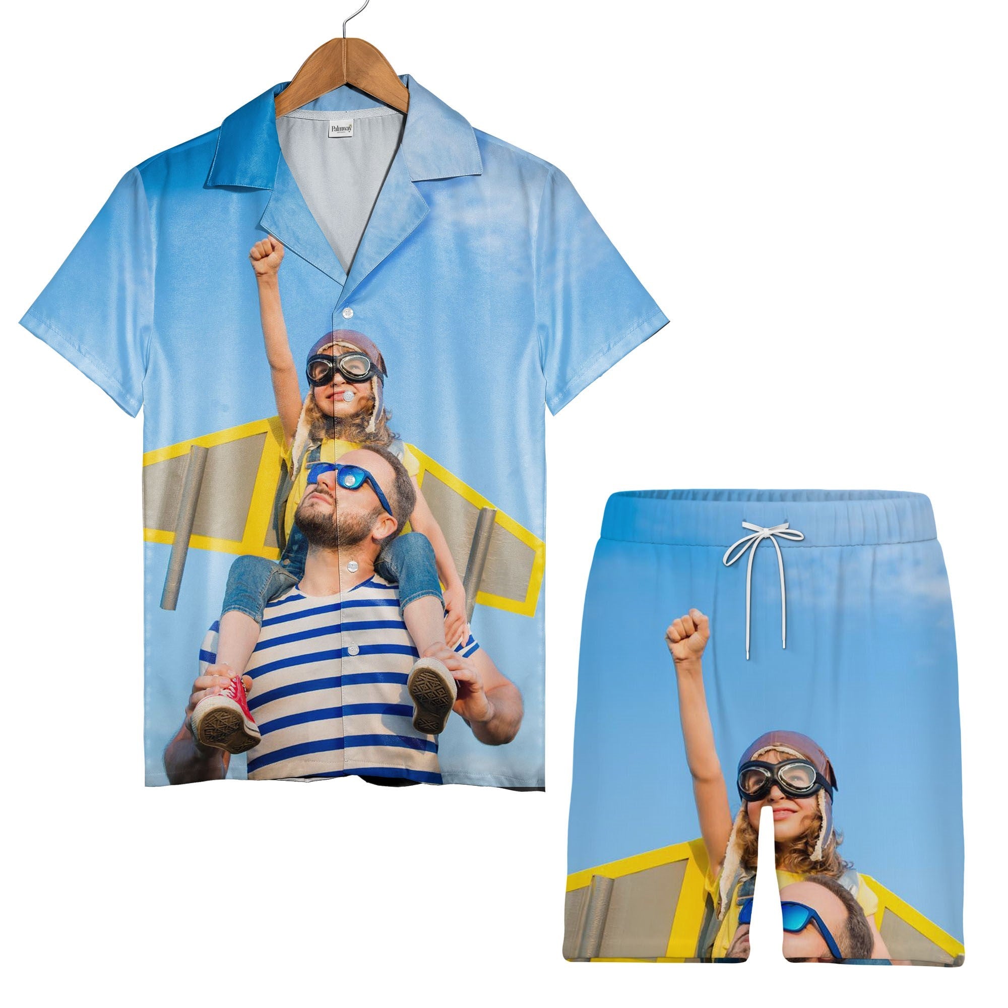 Father Daughter Aviator Adventure Hawaiian Shirt in Sky Blue