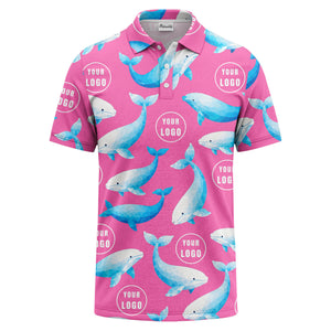 geometric beluga whale repeat & custom logo circles polo shirt