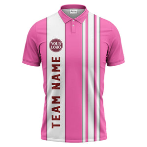 Geometric Maroon Black White Striped Team Polo Shirt With Custom Text Panel