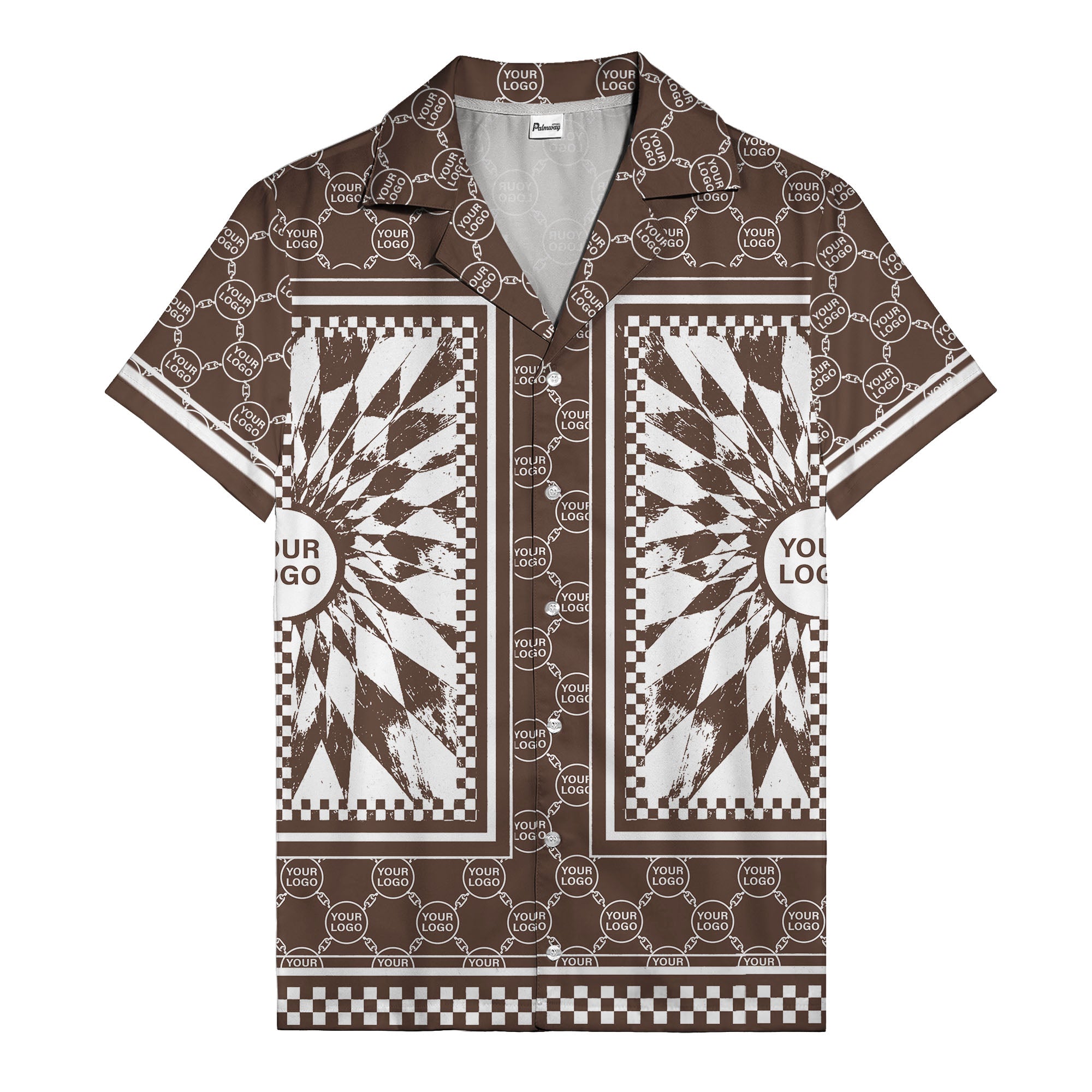 geometric palm leaves checkerboard border hawaiian shirt for men