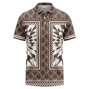 geometric palm leaves checkerboard border polo shirt