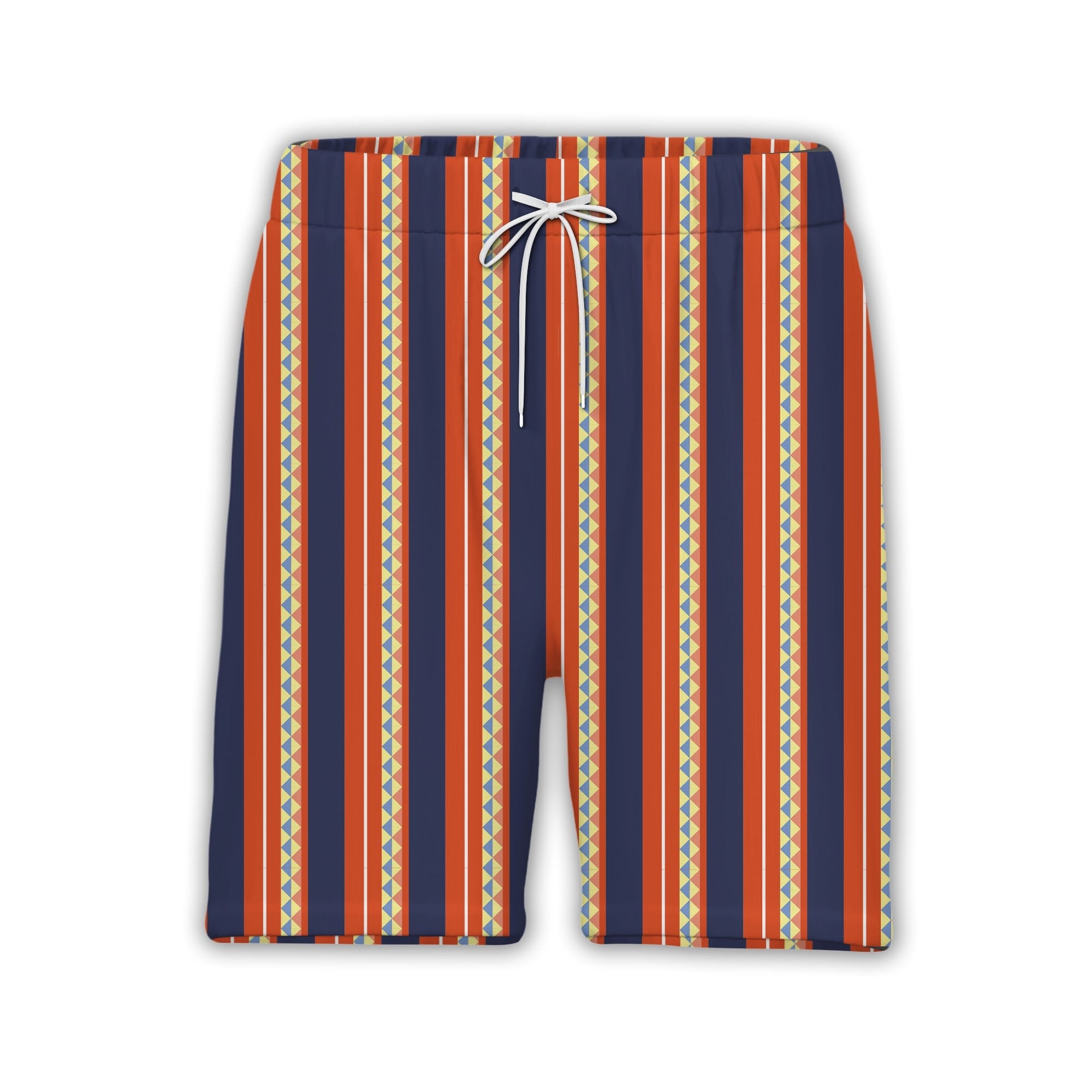 Geometric Triangle Stripe Hawaiian Shirt Navy Burnt Orange White