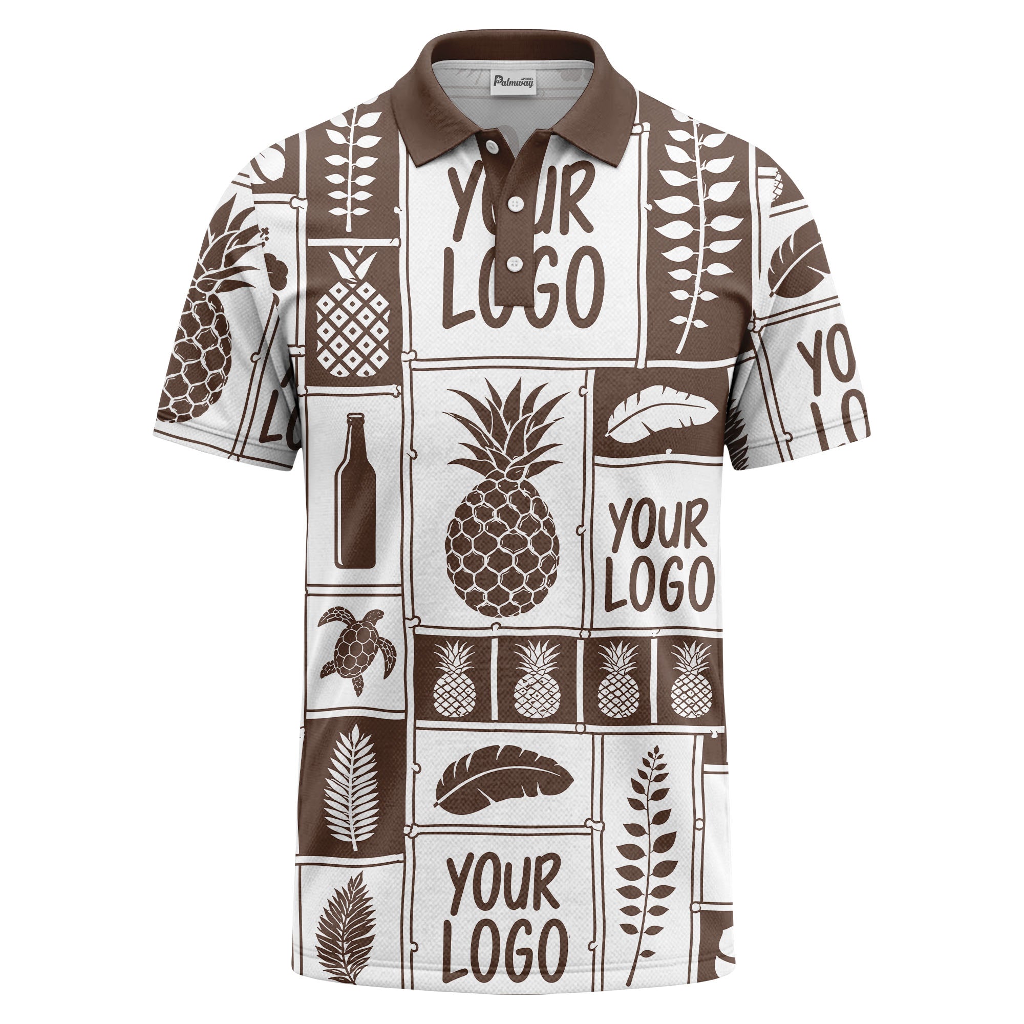 graphic pineapple & palm leaf repeat polo shirt for men