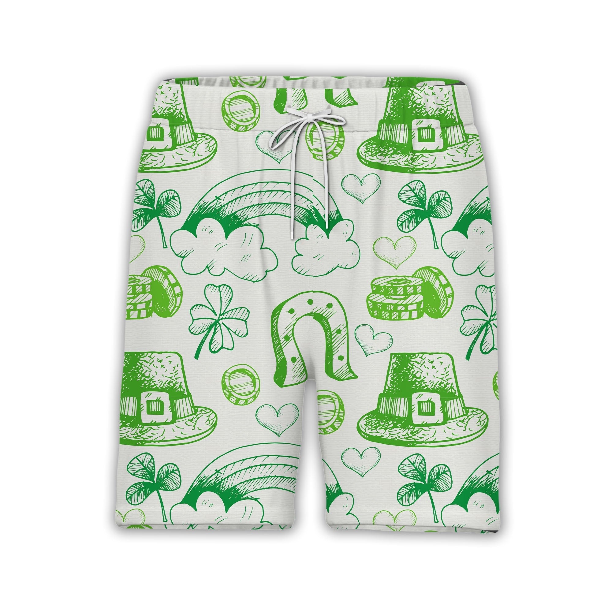 Hand-Drawn Irish Doodle Hawaiian Shirt with Shamrocks and Gold Stacks
