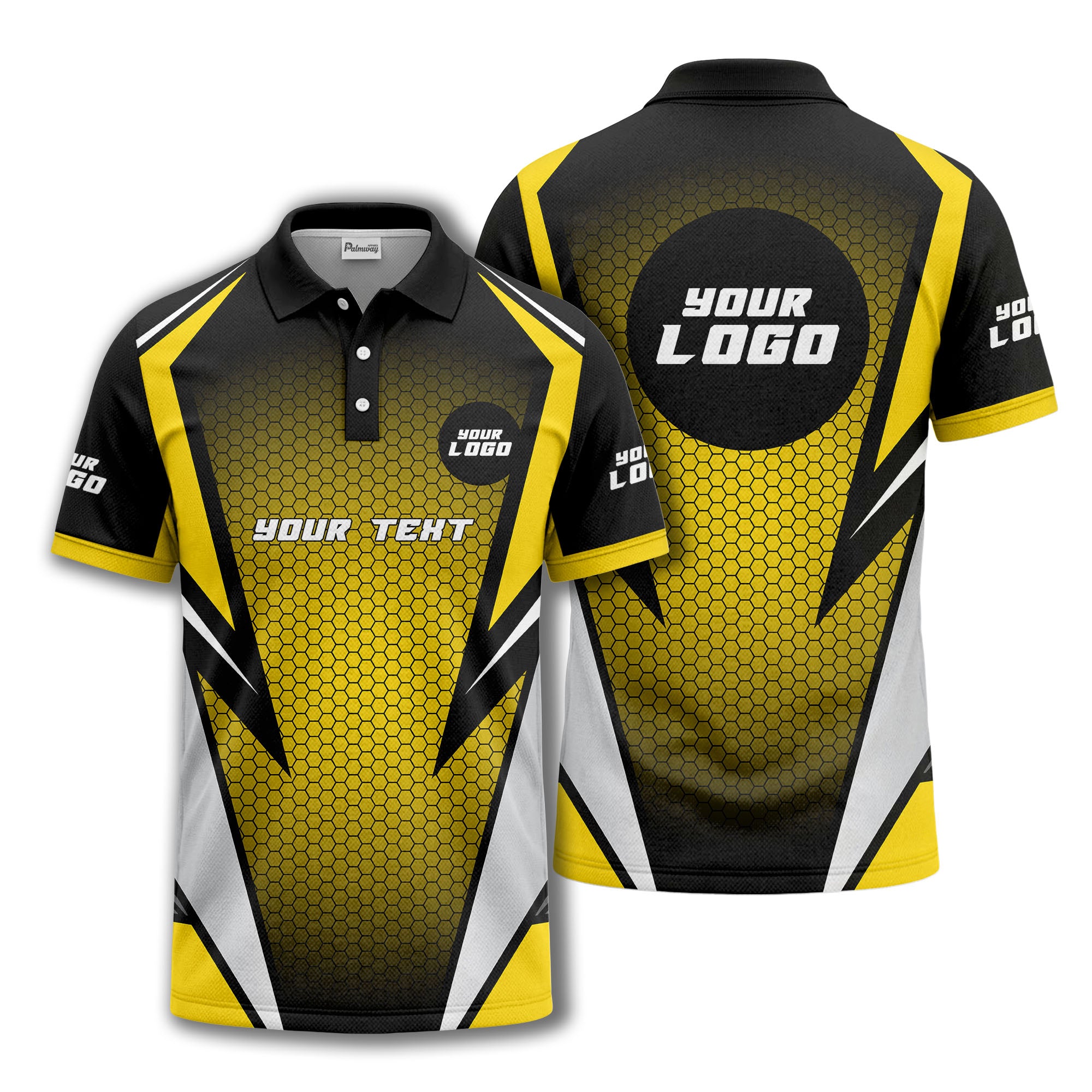 hexagonal grid geometric lines modern tech-inspired polo shirt