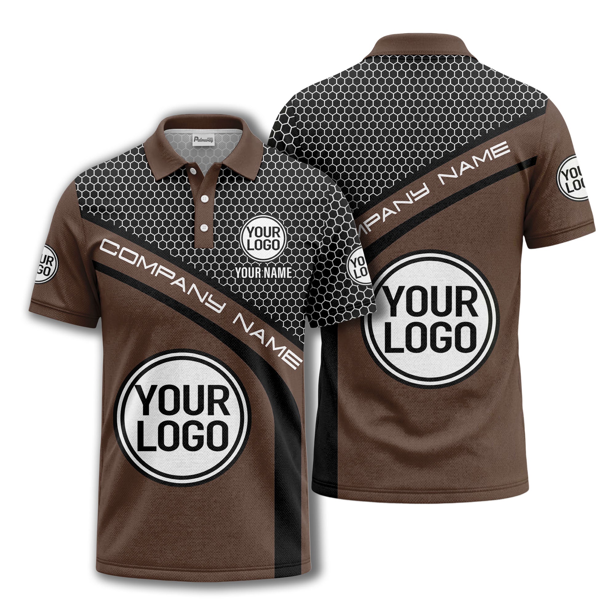 hexagonal grid monogram logo corporate polo shirt for men