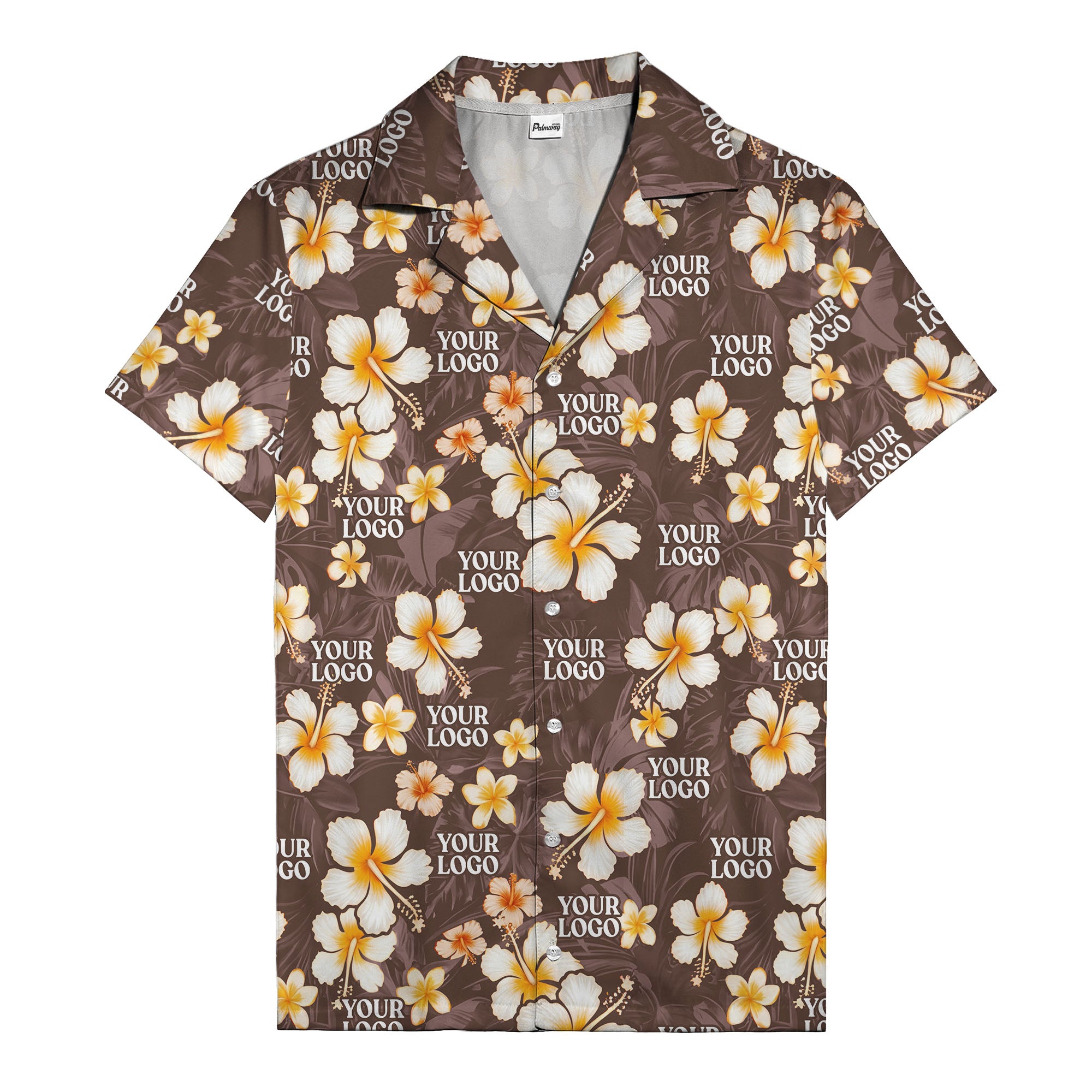 hibiscus & plumeria photoreal hawaiian shirt with customizable logo