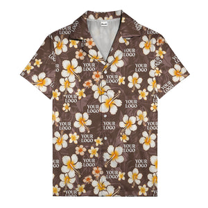 hibiscus & plumeria photoreal hawaiian shirt with customizable logo