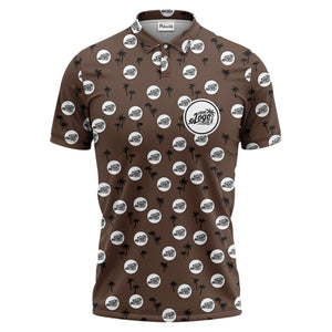 illustrated black tropical palm trees repeating polo shirt for summer beach days