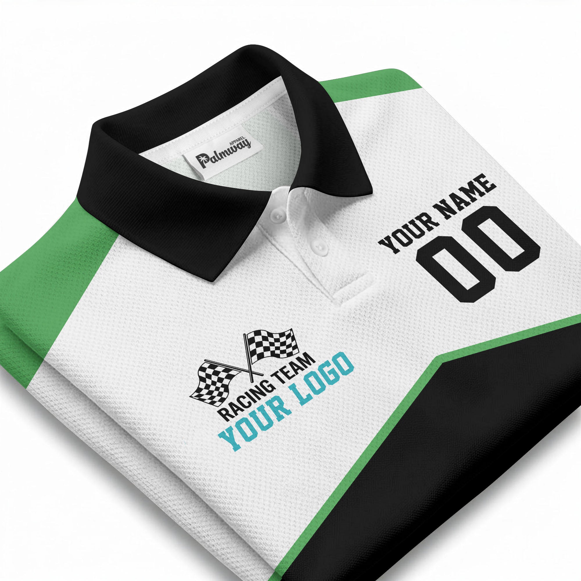 Illustrated Racing Flags Geometric Polo Shirt For Athletic Team Spirit