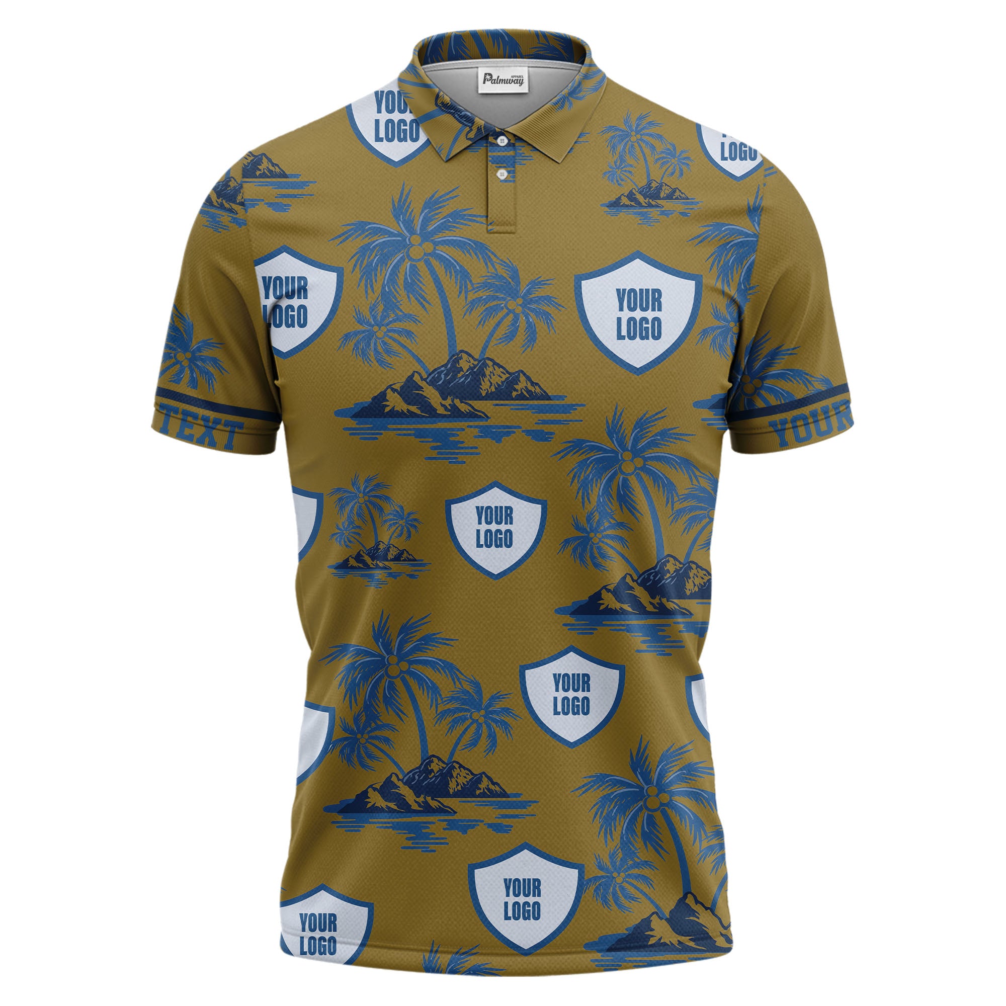 island oasis palm trees & shield logos navy blue tropical polo shirt
