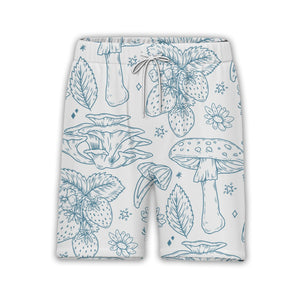 Line Art Mushroom Hawaiian Shirt with Strawberries and Stars