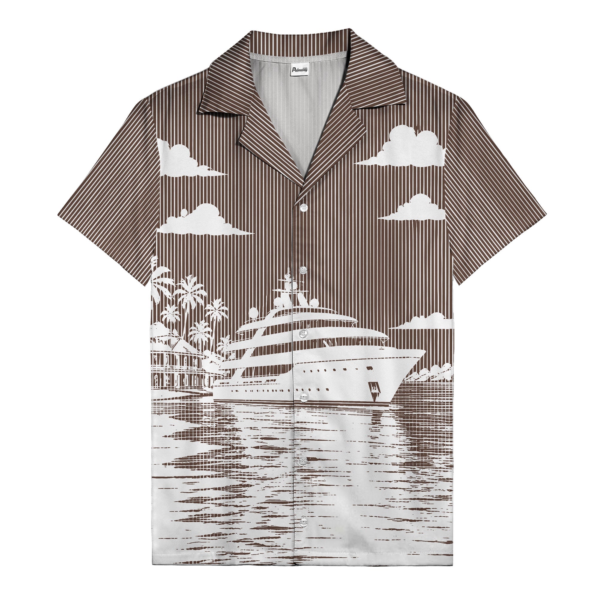luxury yacht & palm trees tropical beach scene hawaiian shirt