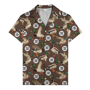 mallard ducks in flight hawaiian shirt with custom logo repeat pattern men's