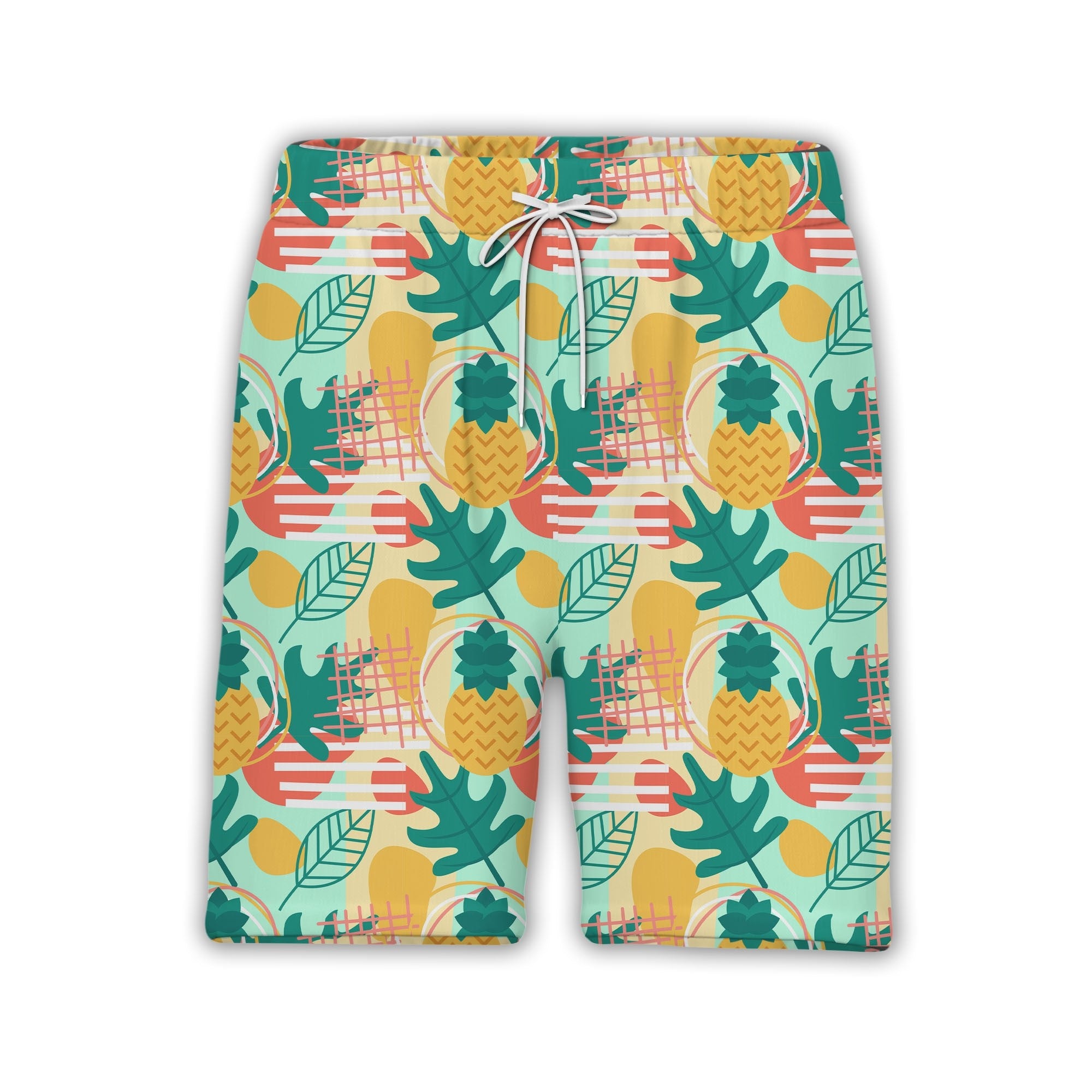 Modern Abstract Pineapple Hawaiian Shirt on Mint Green Background