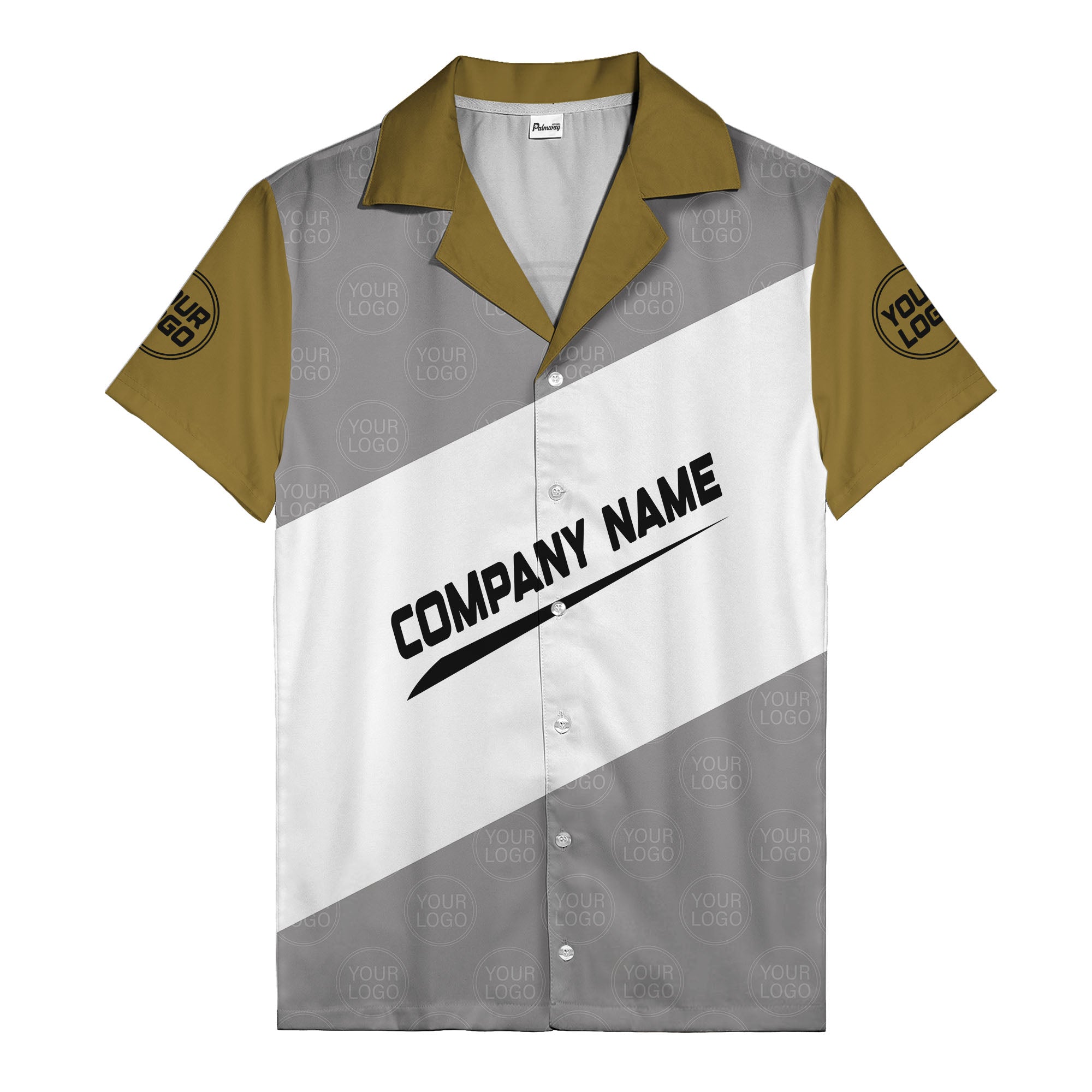monochrome diagonal stripes & custom logo company name hawaiian shirt