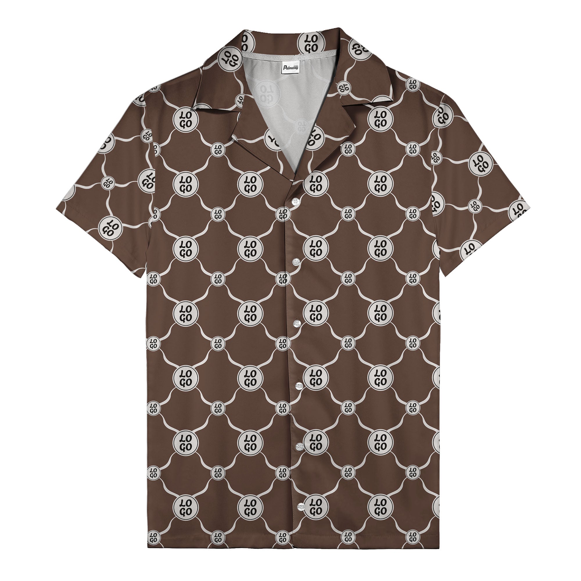 monochrome interlocking circles & logo repeat pattern hawaiian shirt for men