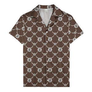 monochrome interlocking circles & logo repeat pattern hawaiian shirt for men
