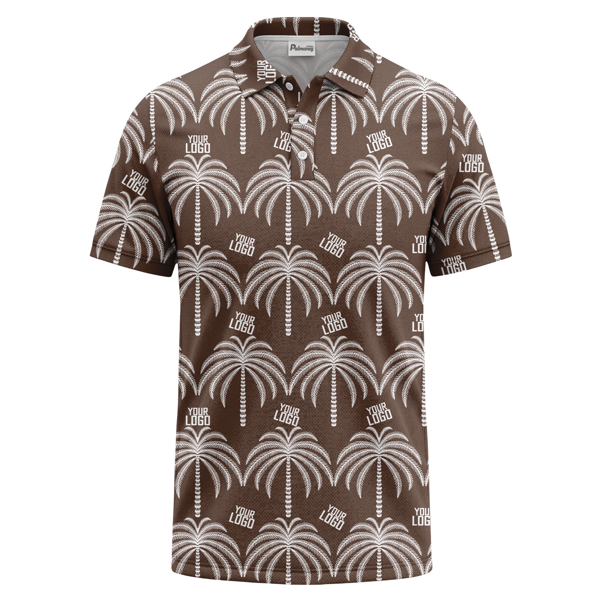 monochrome palm tree logo repeat hawaiian graphic polo shirt