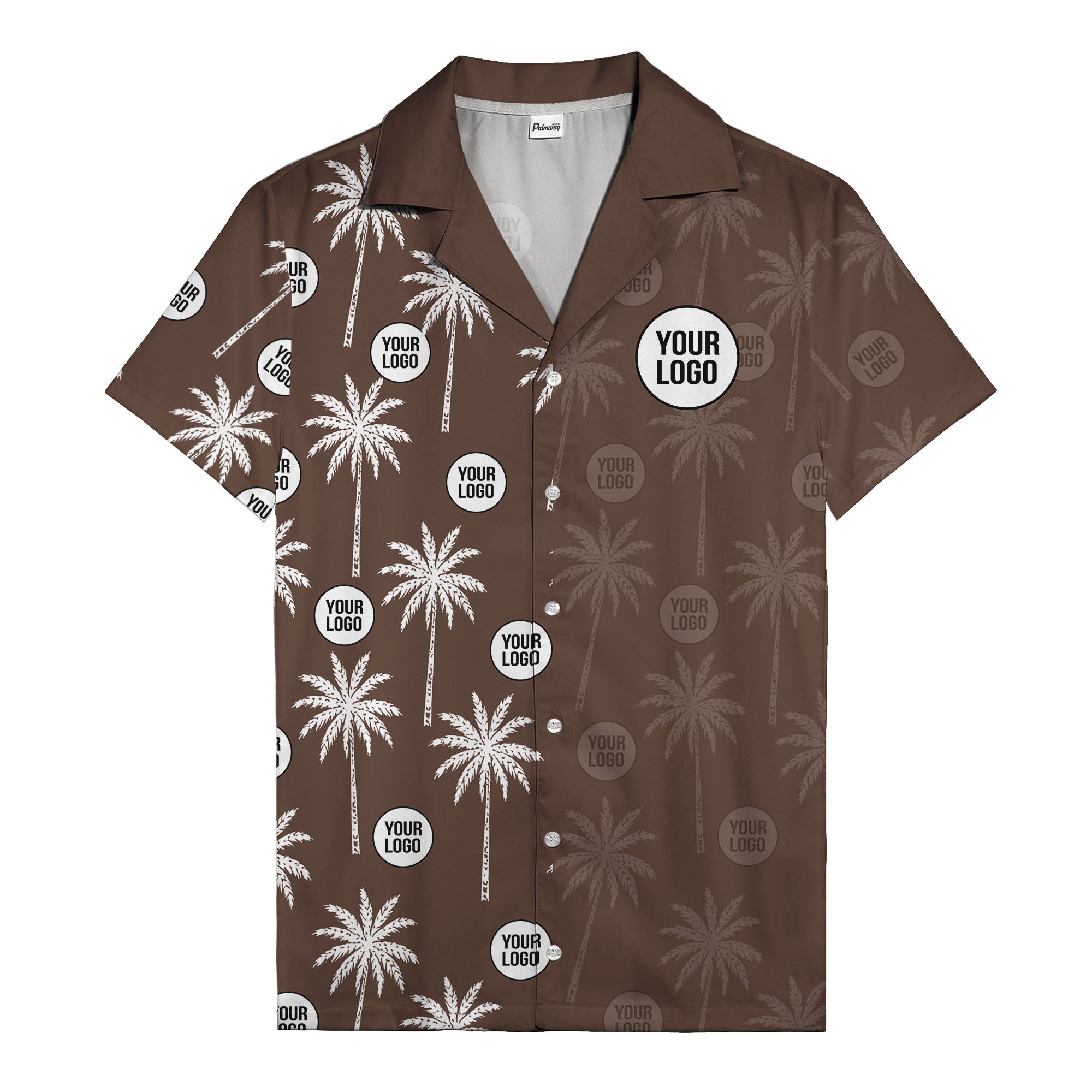monochrome palm trees & custom logo repeat hawaiian shirt