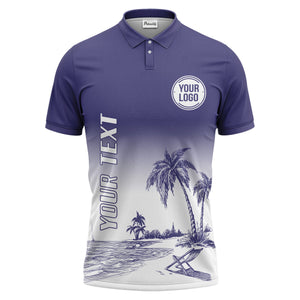 monochrome palm trees & lounge chair beach scene polo shirt