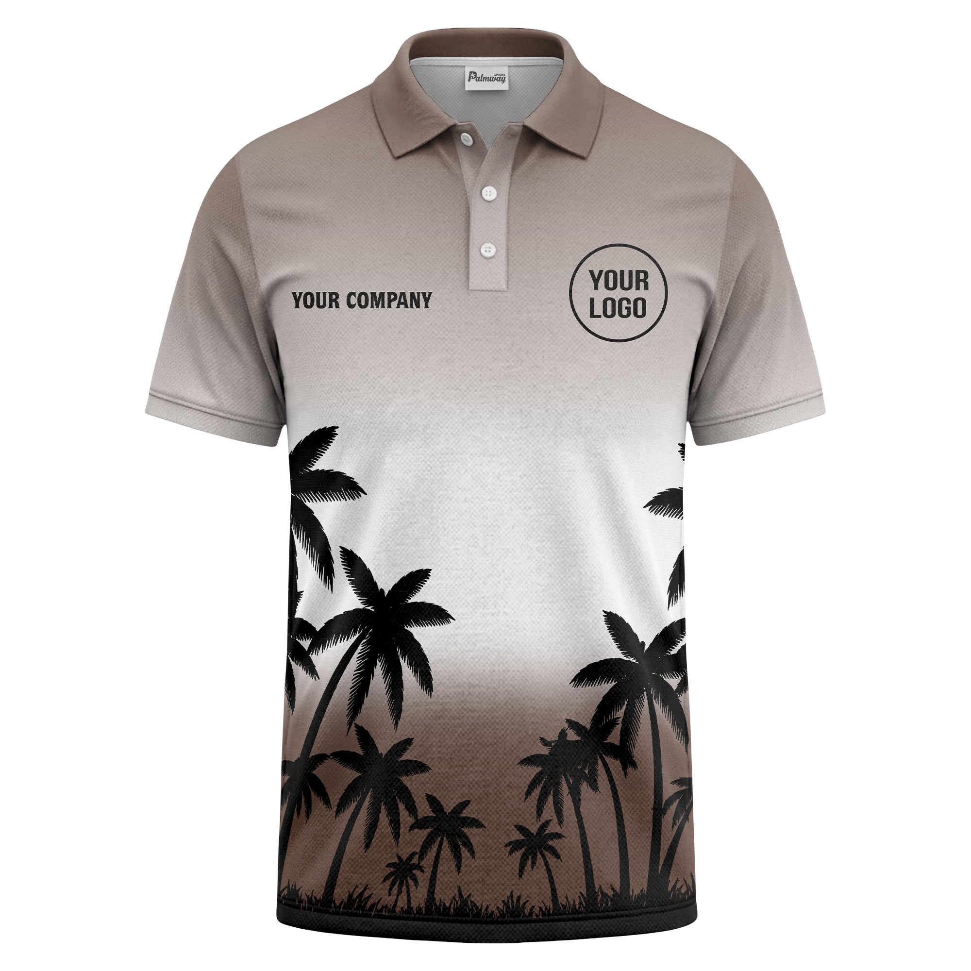 monochrome palm trees ombre gradient sky polo shirt for men