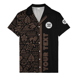monochrome polynesian tribal turtles & waves hawaiian shirt