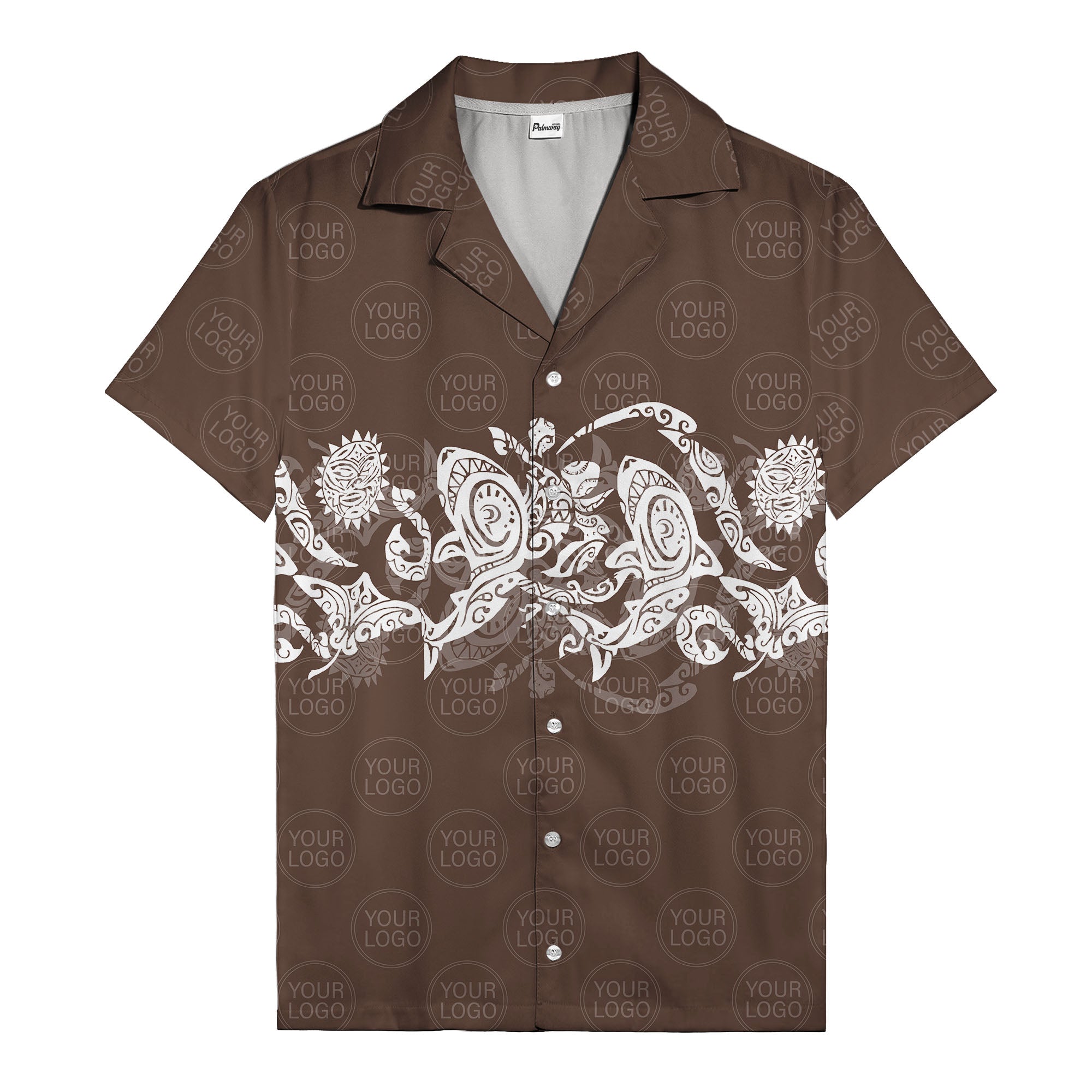 monochrome tribal turtle & sun motifs heritage hawaiian shirt