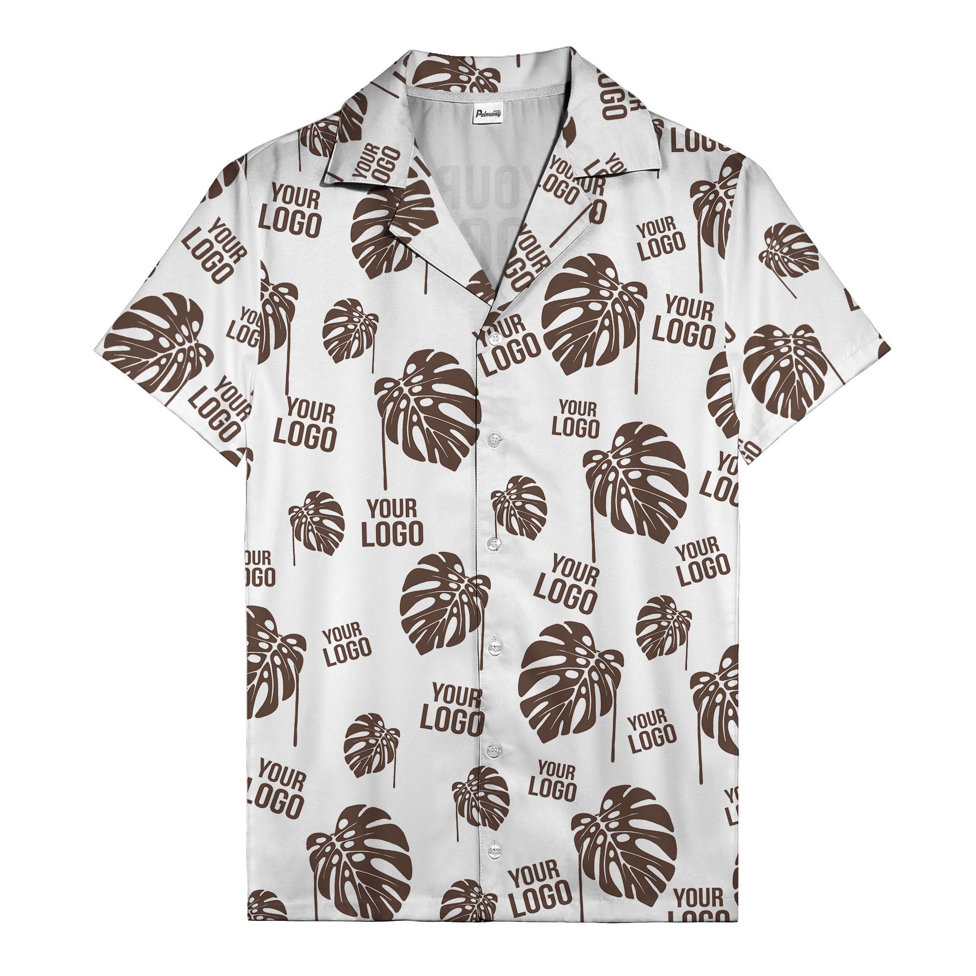 monstera leaves & custom logo repeat black white hawaiian shirt