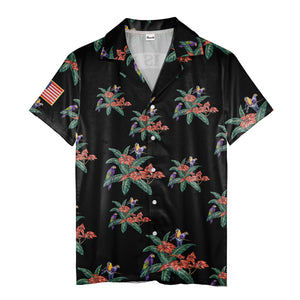 motorcycle parrot tropical hawaiian shirt, hibiscus floral aloha button down shirt