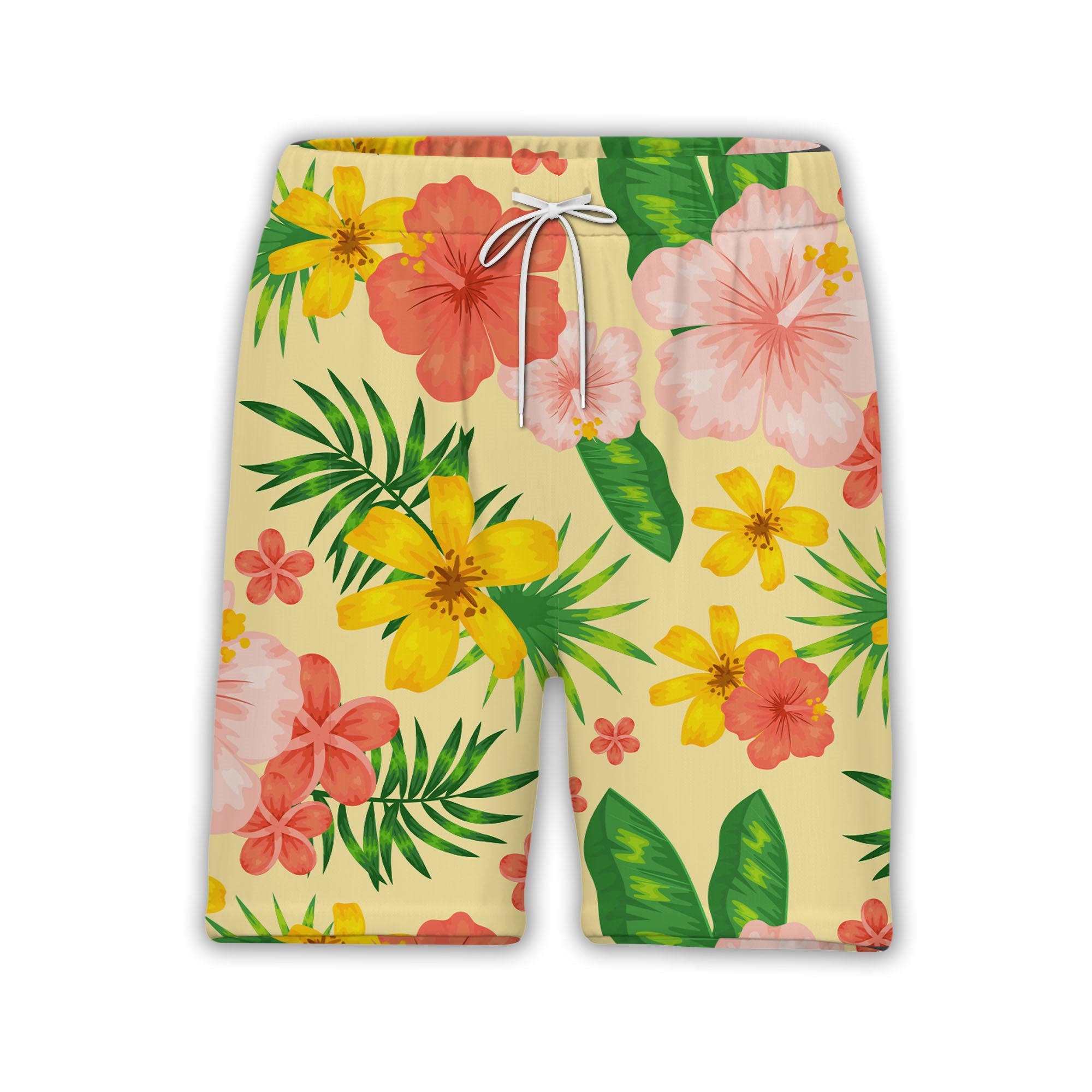 Pale Cream Tropical Lily Hawaiian Shirt with Red Yellow Blooms and Monstera