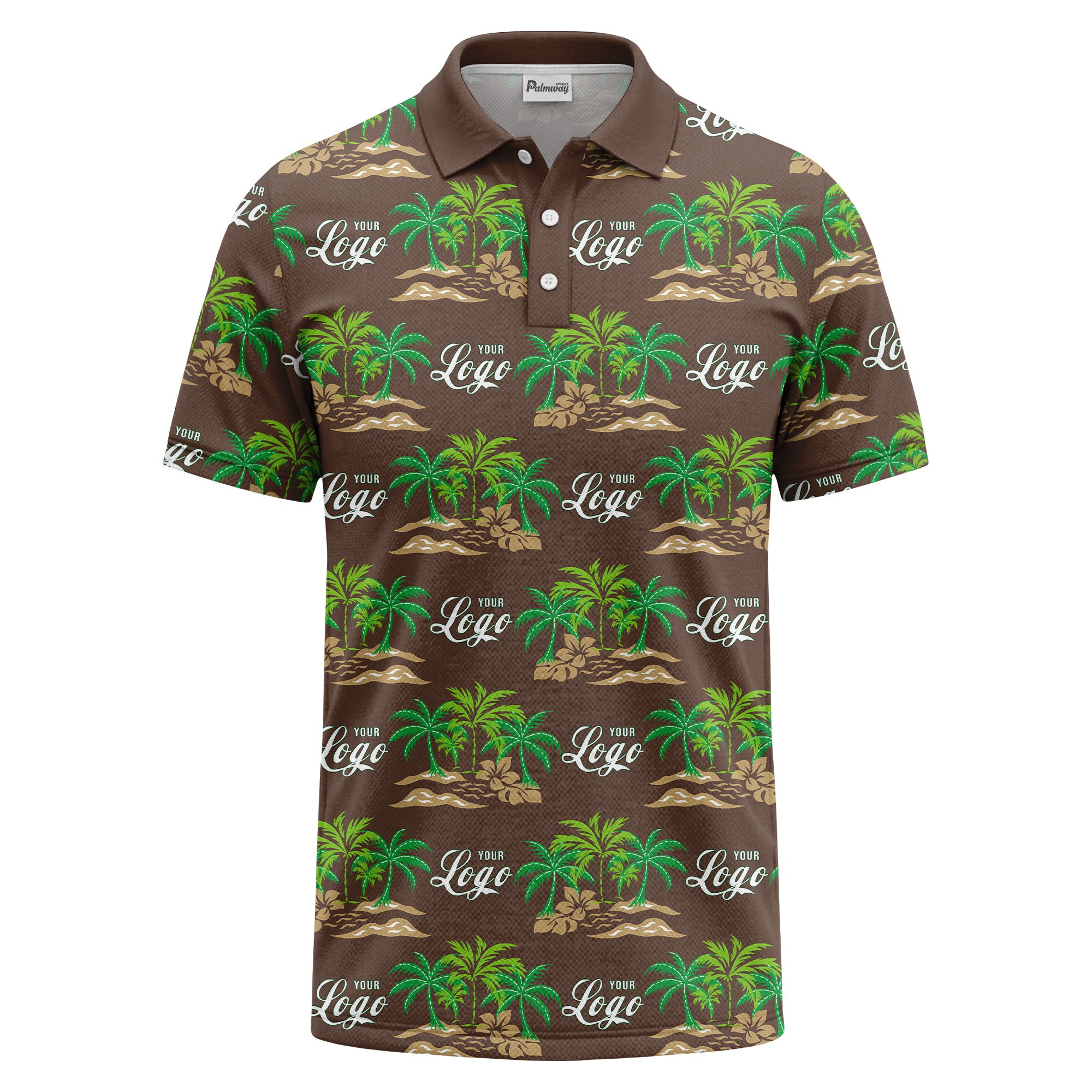 palm trees island scene repeat graphic polo shirt for men