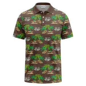 palm trees island scene repeat graphic polo shirt for men