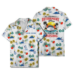 palm trees sailboats hibiscus island paradise hawaiian shirt