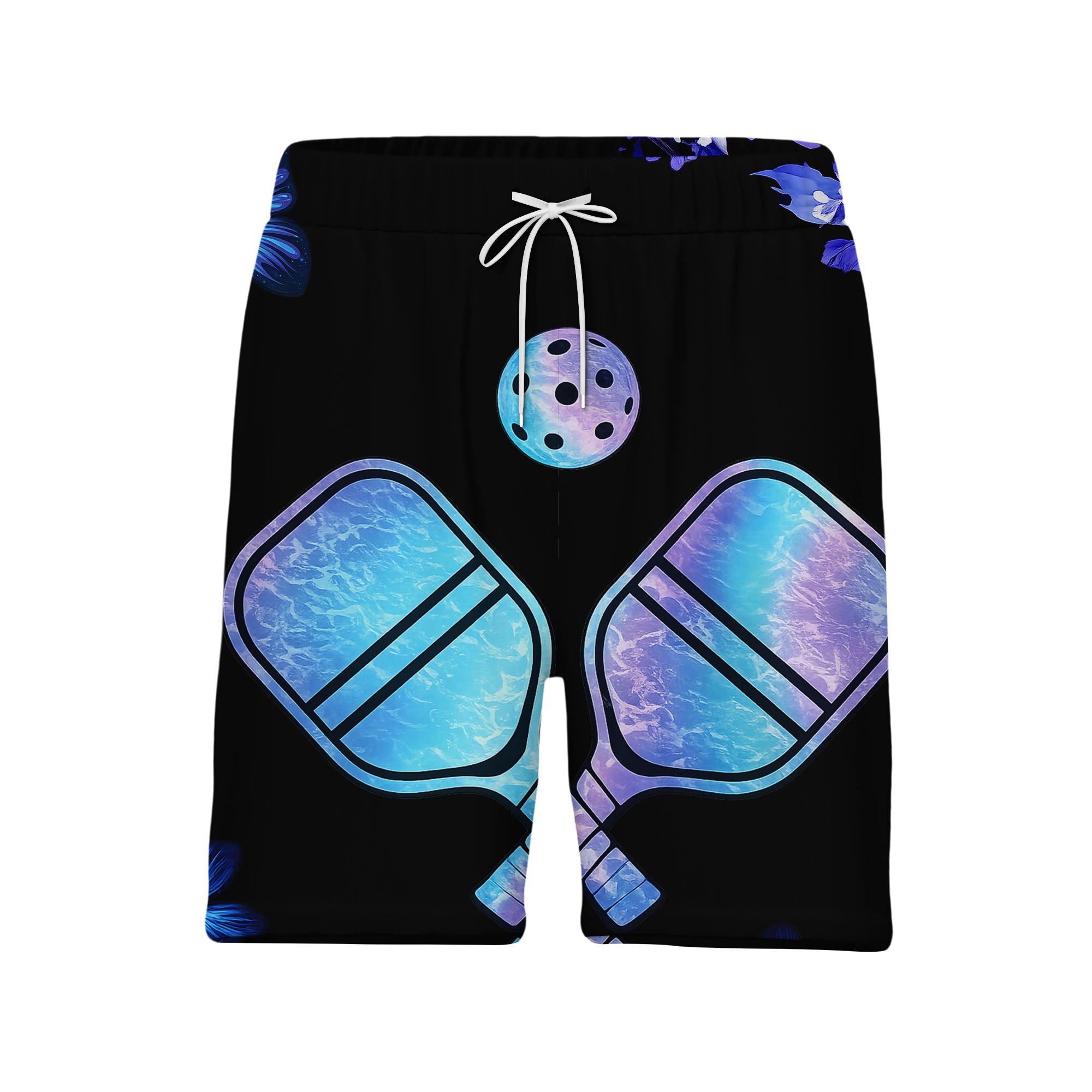 Pickleball Floral Hawaiian Shirt - Butterfly Garden Paddles Purple Aqua Design