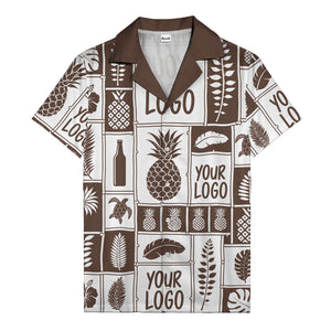 pineapple palm leaf sea turtle grid hawaiian shirt for men