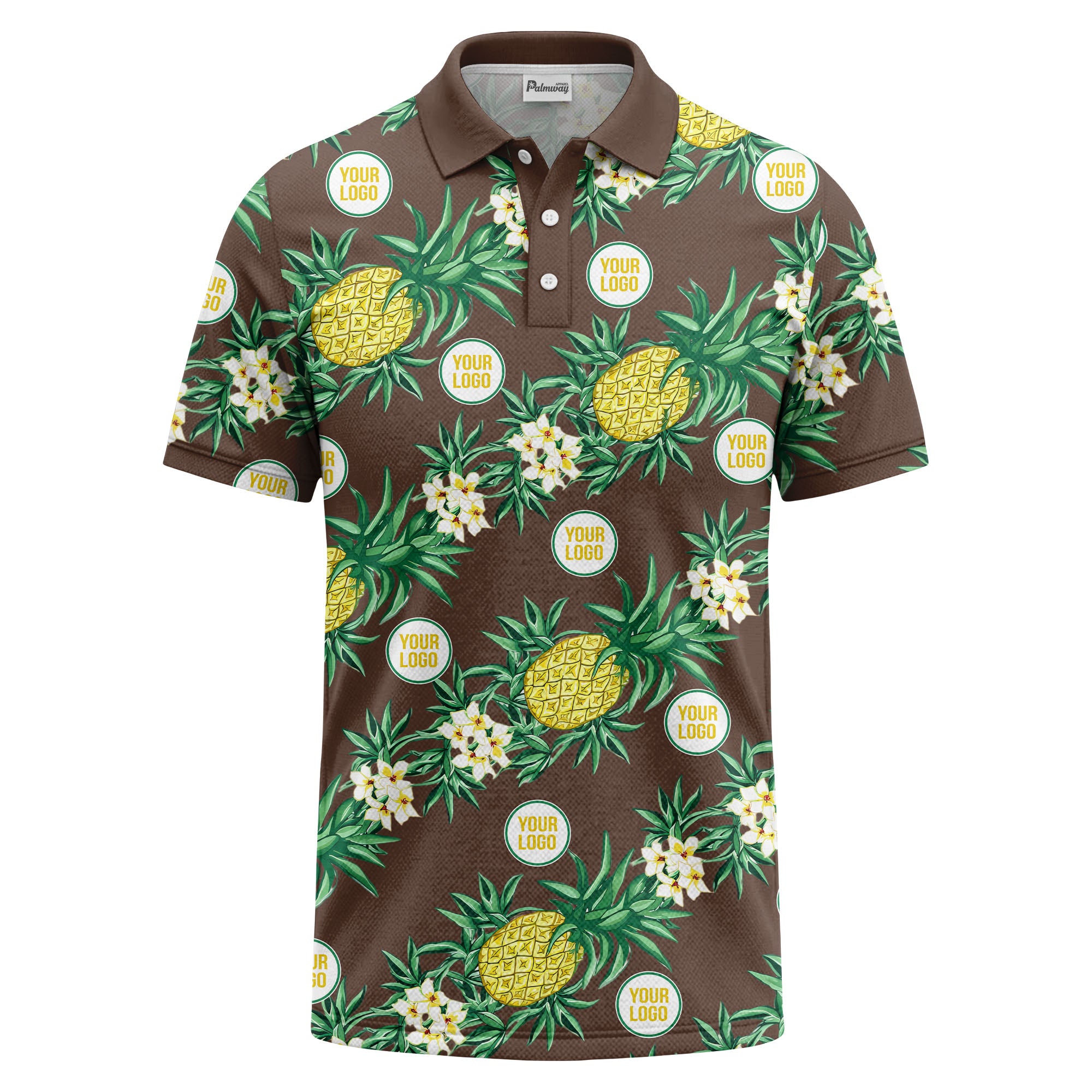 pineapple plumeria repeat pattern black polo shirt for men