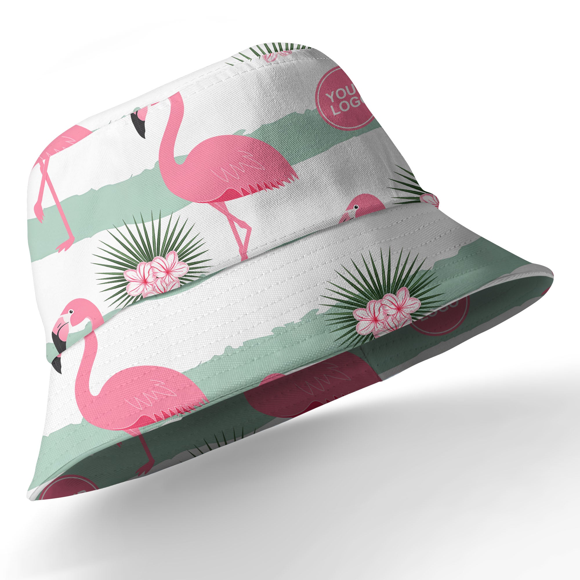 pink flamingos watercolor aloha shirt with mint stripes and tropical flowers hawaiian shirt