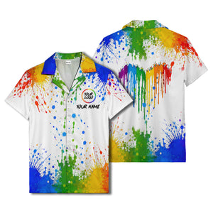 rainbow paint splatter abstract art hawaiian shirt with customizable name