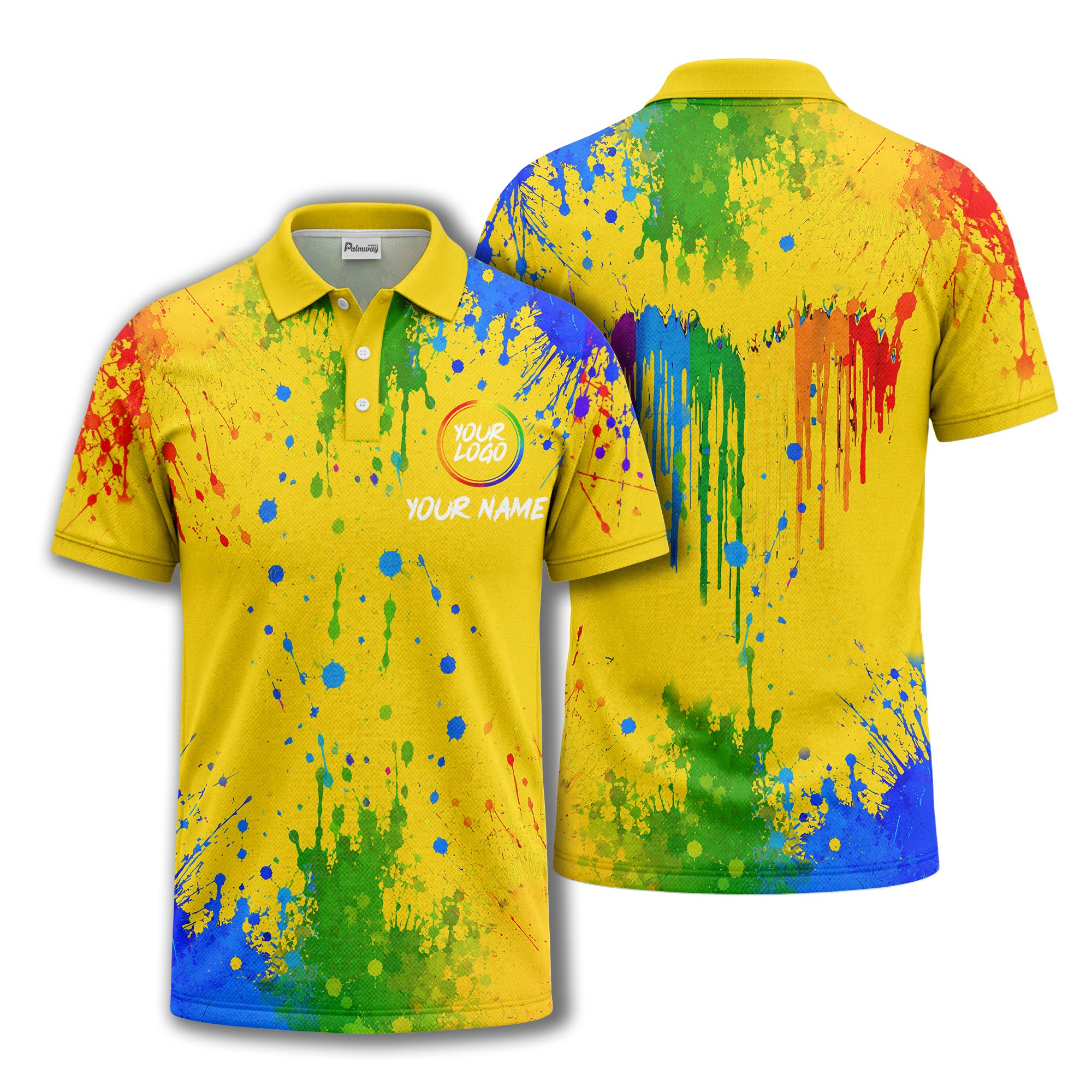 rainbow paint splatter custom logo personalized polo shirt
