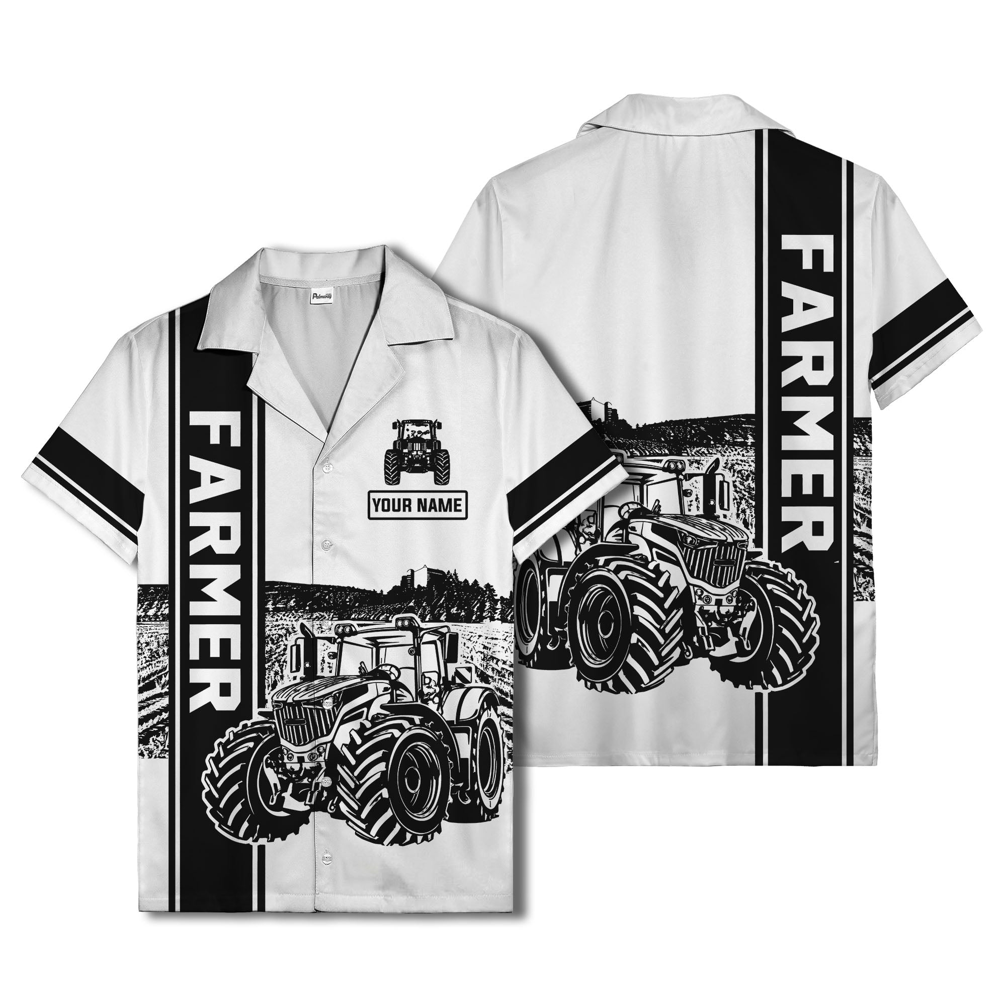 realistic tractor farm landscape farmer hawaiian shirt