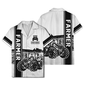 realistic tractor farm landscape farmer hawaiian shirt
