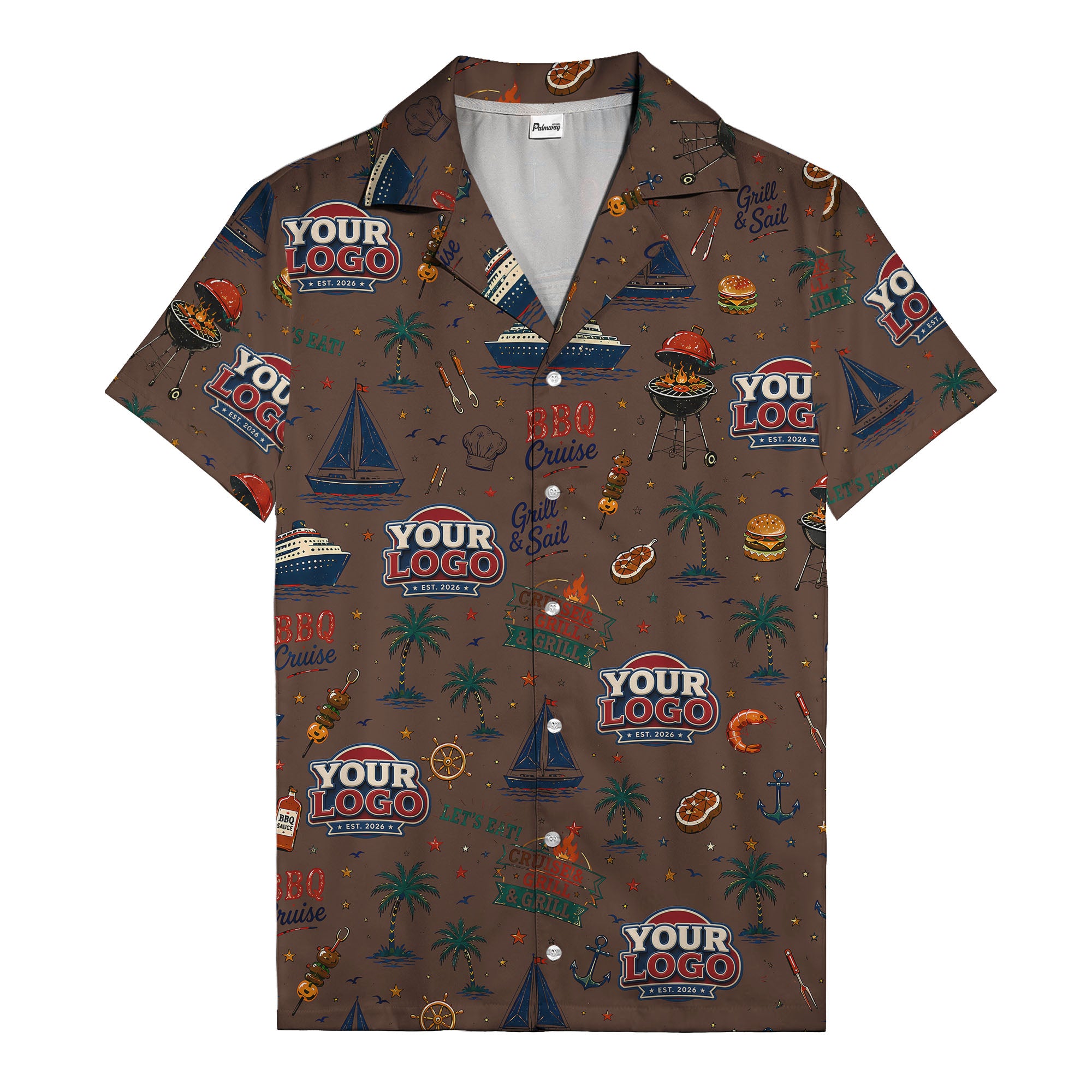 sailboats anchors ship wheels hamburger shrimp steak grill tools hawaiian shirt for men