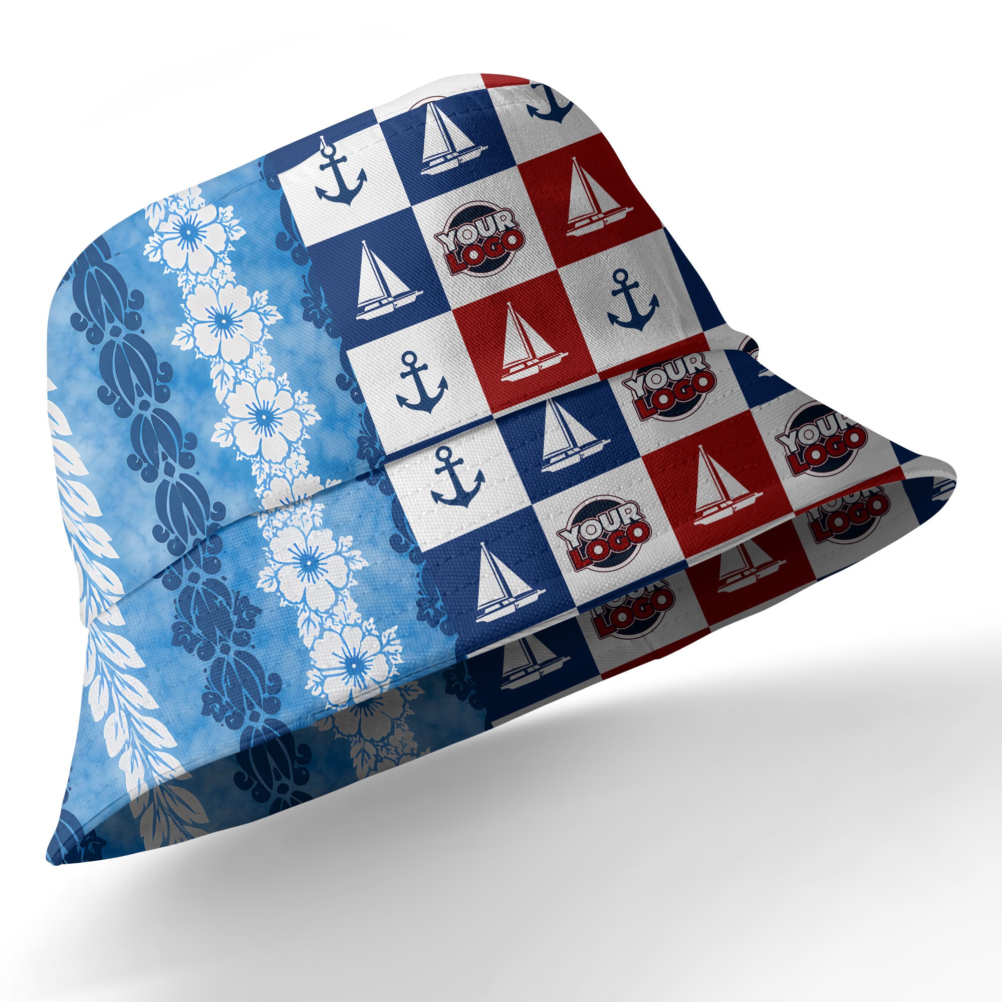 sailing boats & anchors checkered navy blue hawaiian shirt for men