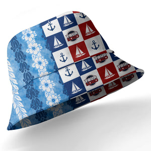 sailing boats & anchors checkered navy blue hawaiian shirt for men