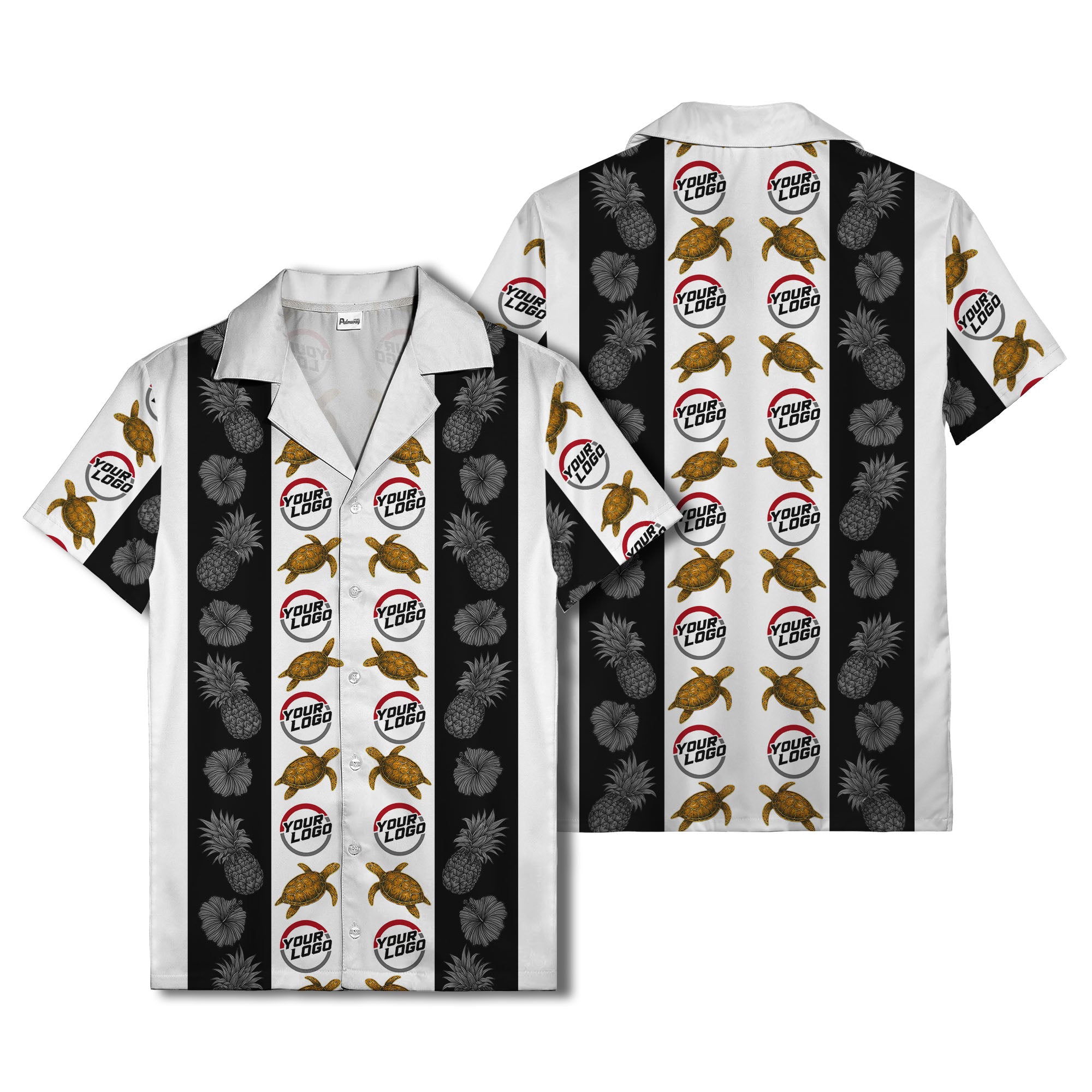 sea turtles & pineapple hibiscus striped hawaiian shirt