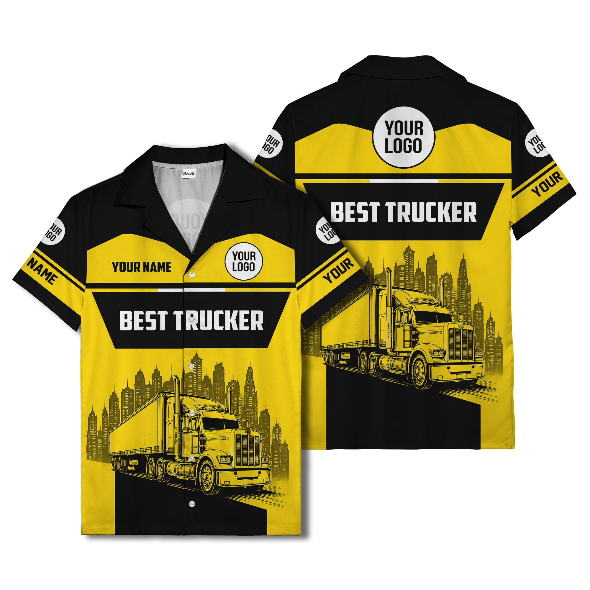semi-truck cityscape hawaiian shirt for road-warrior professionals