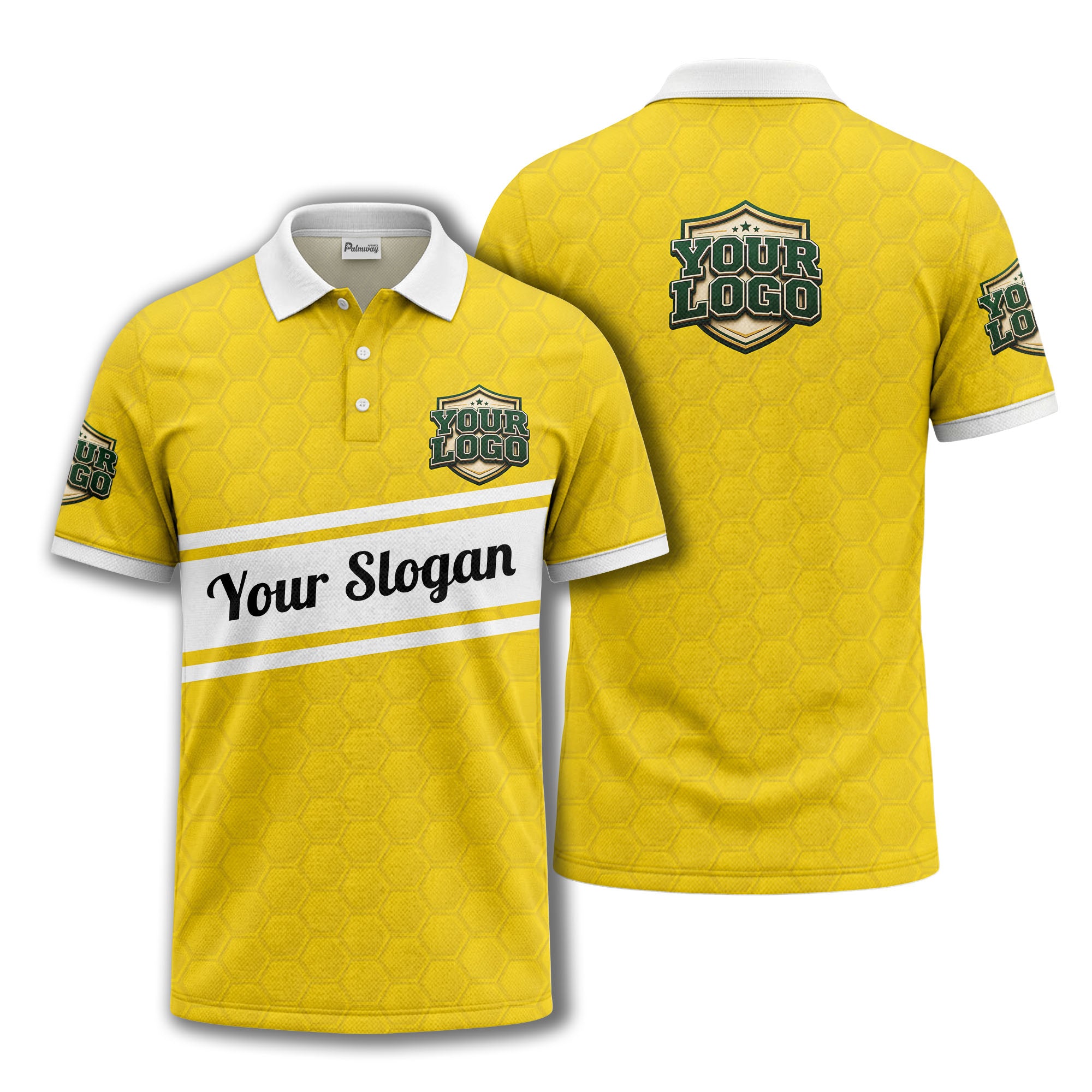 shield logo stars hexagon pattern polo shirt for men