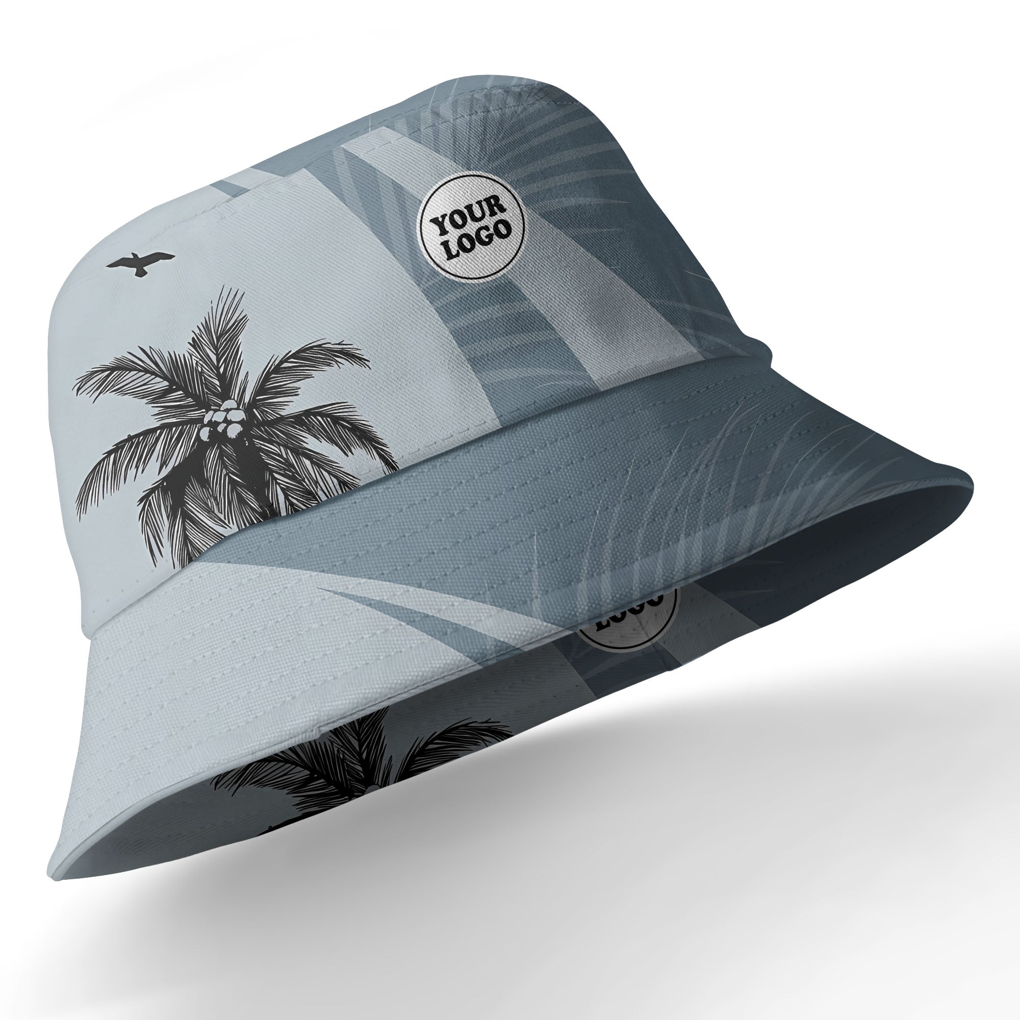 slate blue palm silhouettes with flying birds tropical hawaiian shirt