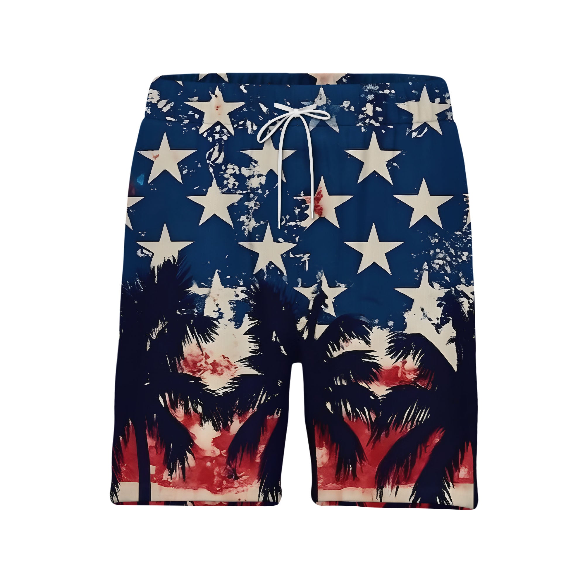 Stars & Stripes Tropical Beach Hawaiian Shirt - Palm Trees & Ocean Summer Party Shirt